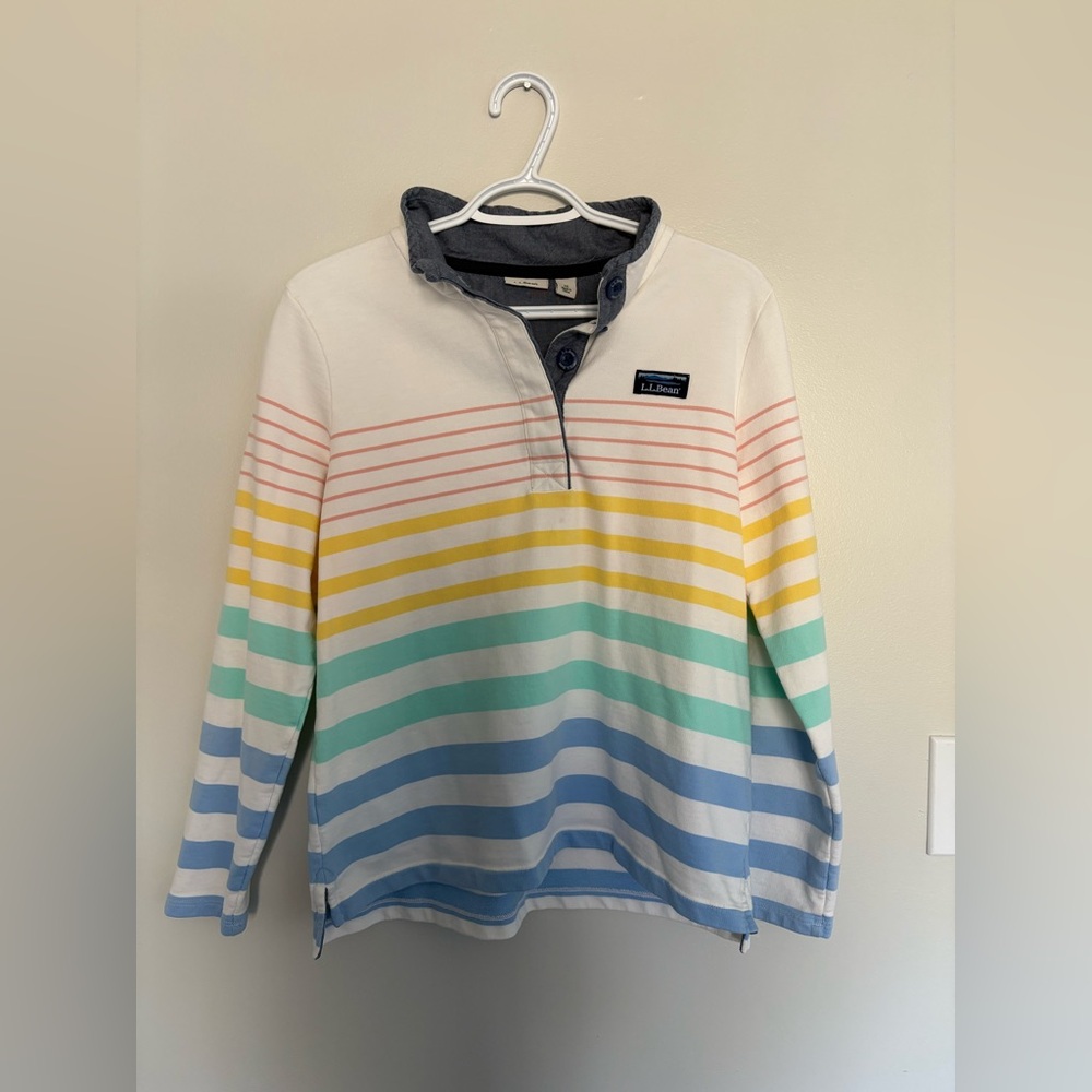 L.L. Bean Women’s Striped Quarter-Buttoned Cotton Rugby - US M Petite